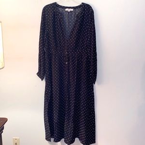 Loft Dotted Midi Shirtdress, SZ 14, Black